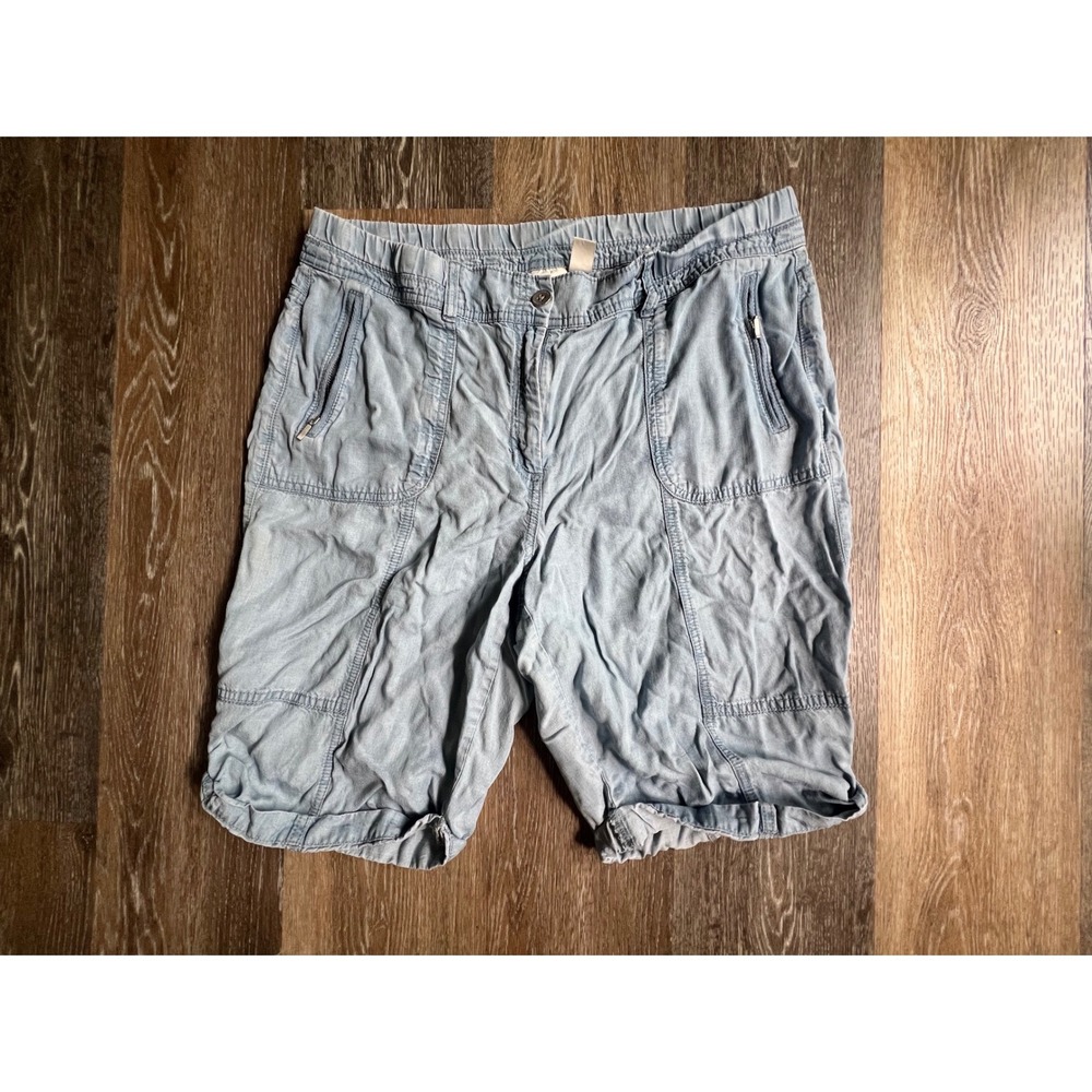 Chico's Shorts Women 2.5 Light Blue Elastic Waist Utility Zipper Pockets Casual